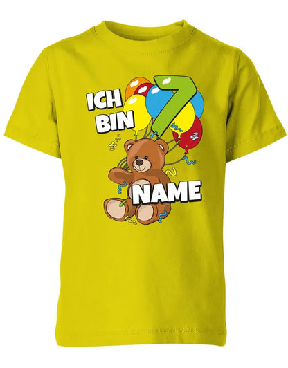 T-Shirt 7 Geburtstag ich bin 7 Teddybär mit 7 Luftballons und Name