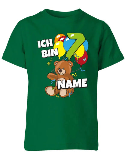 T-Shirt 7 Geburtstag ich bin 7 Teddybär mit 7 Luftballons und Name