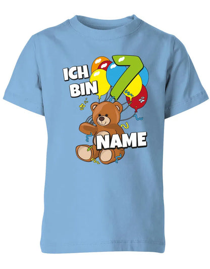T-Shirt 7 Geburtstag ich bin 7 Teddybär mit 7 Luftballons und Name