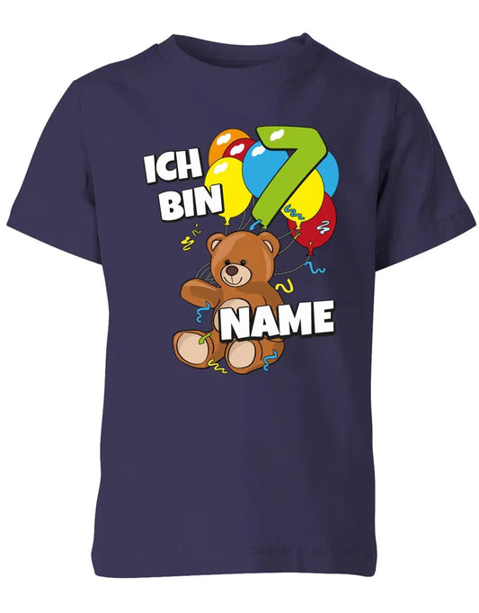 T-Shirt 7 Geburtstag ich bin 7 Teddybär mit 7 Luftballons und Name