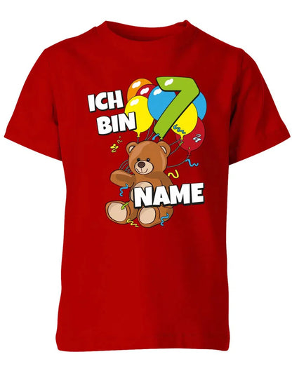 T-Shirt 7 Geburtstag ich bin 7 Teddybär mit 7 Luftballons und Name