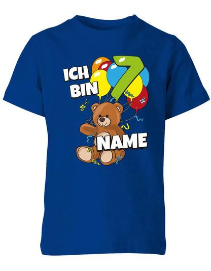 T-Shirt 7 Geburtstag ich bin 7 Teddybär mit 7 Luftballons und Name