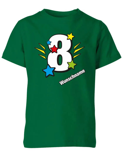 T-Shirt 8 Geburtstag Bunte Sterne mit einer großen 8 personalisiert mit Name