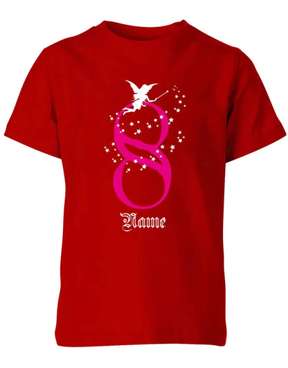 T-Shirt 8 Geburtstag Fee mit Glitzersternchen personalisierbar mit Name für Mädchen