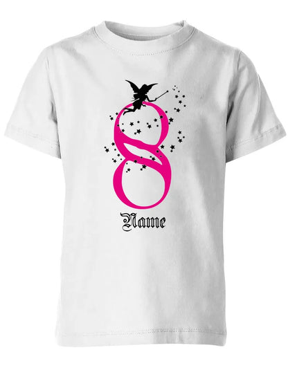 T-Shirt 8 Geburtstag Fee mit Glitzersternchen personalisierbar mit Name für Mädchen
