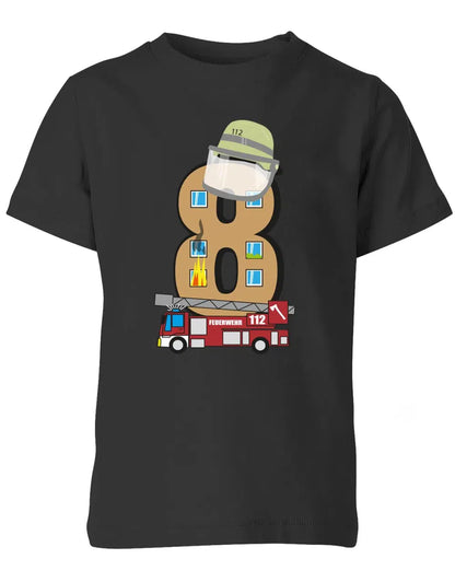 T-Shirt 8 Geburtstag Feuerwehr Junge und Mädchen