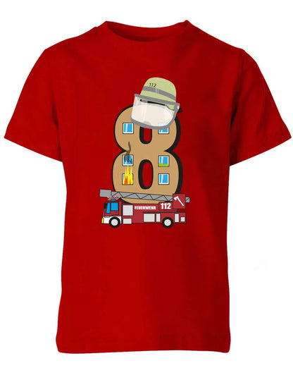T-Shirt 8 Geburtstag Feuerwehr Junge und Mädchen