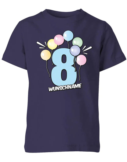 T-Shirt 8 Geburtstag Pastell Luftballons personalisiert mit Name für Junge und Mädchen