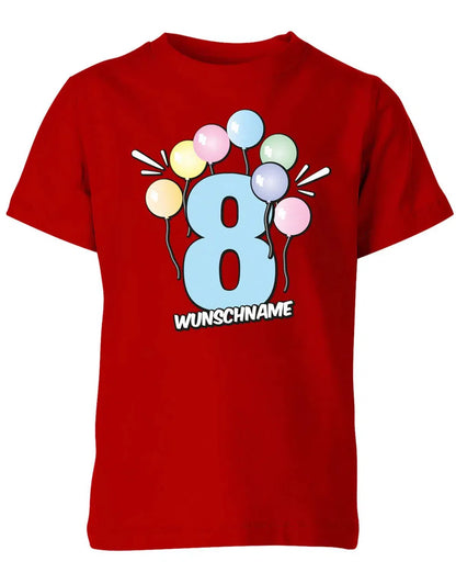 T-Shirt 8 Geburtstag Pastell Luftballons personalisiert mit Name für Junge und Mädchen