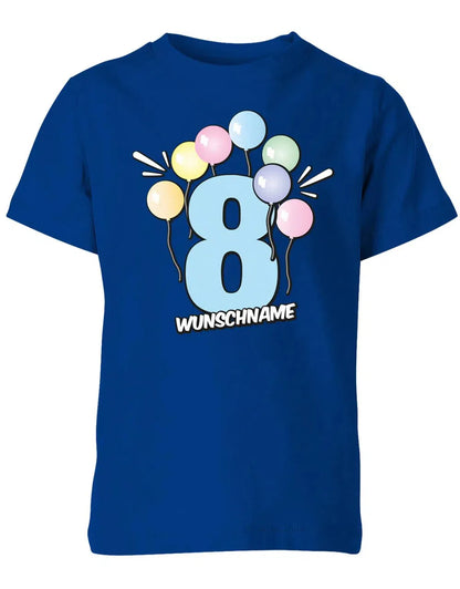 T-Shirt 8 Geburtstag Pastell Luftballons personalisiert mit Name für Junge und Mädchen