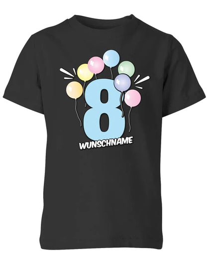 T-Shirt 8 Geburtstag Pastell Luftballons personalisiert mit Name für Junge und Mädchen