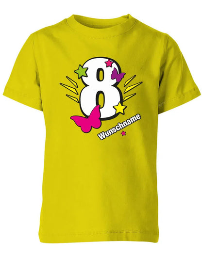 T-Shirt 8 Geburtstag Schmetterlinge und Sterne mit einer großen 8 personalisiert mit Name