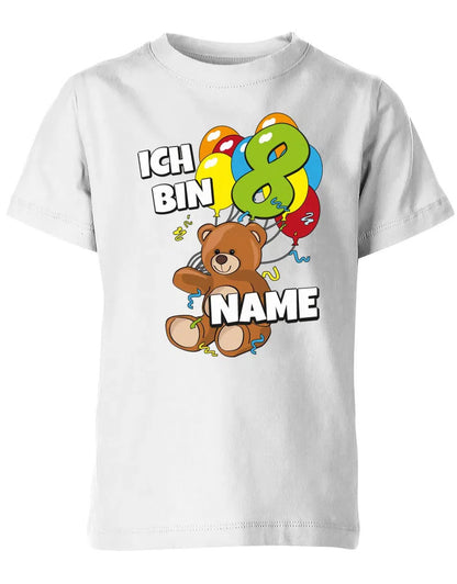 T-Shirt 8 Geburtstag ich bin 8 Teddybär mit 8 Luftballons und Name