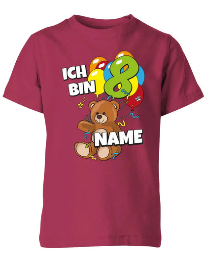 T-Shirt 8 Geburtstag ich bin 8 Teddybär mit 8 Luftballons und Name