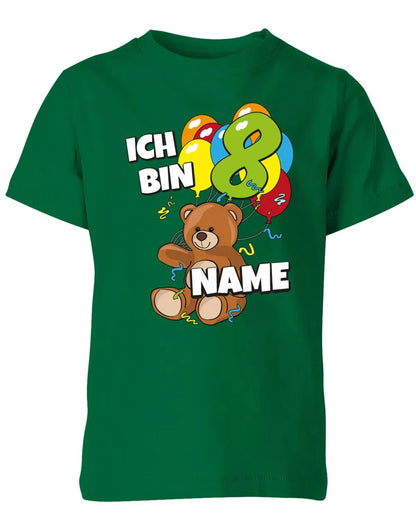 T-Shirt 8 Geburtstag ich bin 8 Teddybär mit 8 Luftballons und Name