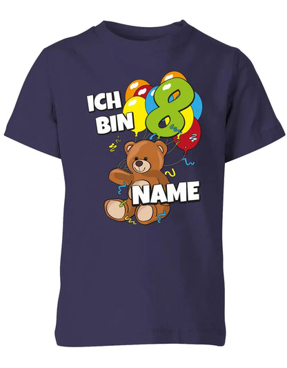 T-Shirt 8 Geburtstag ich bin 8 Teddybär mit 8 Luftballons und Name
