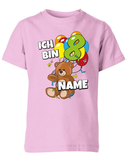 T-Shirt 8 Geburtstag ich bin 8 Teddybär mit 8 Luftballons und Name