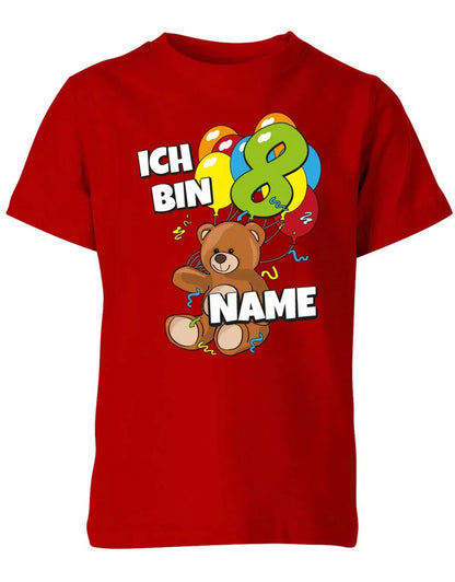 T-Shirt 8 Geburtstag ich bin 8 Teddybär mit 8 Luftballons und Name