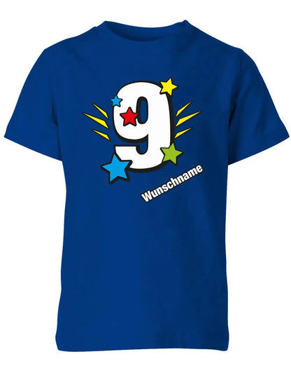 T-Shirt 9 Geburtstag Bunte Sterne mit einer großen 9 personalisiert mit Name