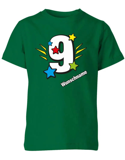 T-Shirt 9 Geburtstag Bunte Sterne mit einer großen 9 personalisiert mit Name