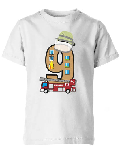 T-Shirt 9 Geburtstag Feuerwehr Junge und Mädchen