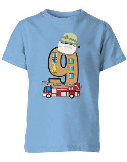 T-Shirt 9 Geburtstag Feuerwehr Junge und Mädchen