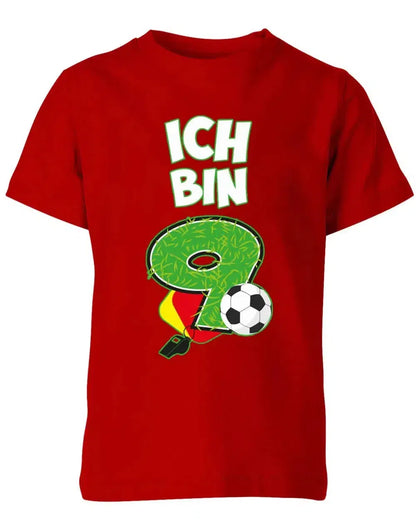 T-Shirt 9 Geburtstag Fußball Fußballer Rote Gelbe Karte für Junge und Mädchen
