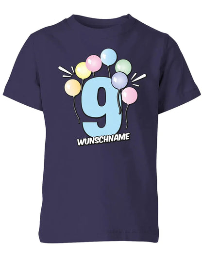 T-Shirt 9 Geburtstag Pastell Luftballons personalisiert mit Name für Junge und Mädchen