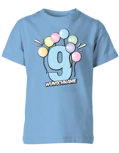 T-Shirt 9 Geburtstag Pastell Luftballons personalisiert mit Name für Junge und Mädchen