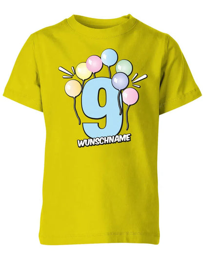 T-Shirt 9 Geburtstag Pastell Luftballons personalisiert mit Name für Junge und Mädchen
