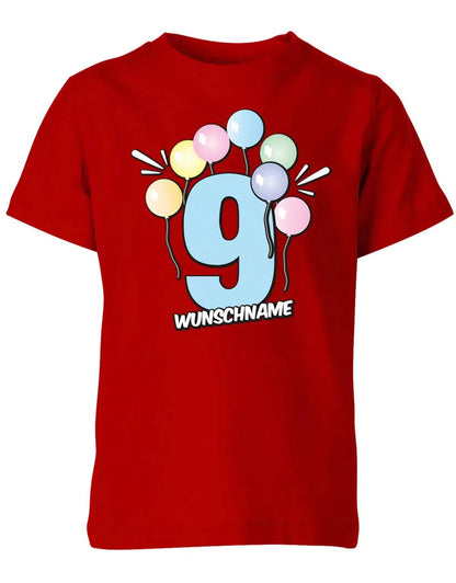T-Shirt 9 Geburtstag Pastell Luftballons personalisiert mit Name für Junge und Mädchen