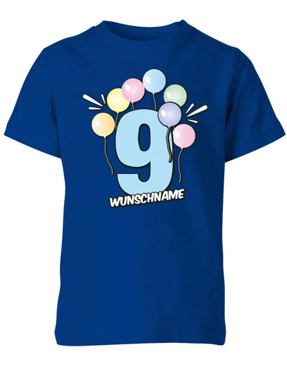 T-Shirt 9 Geburtstag Pastell Luftballons personalisiert mit Name für Junge und Mädchen