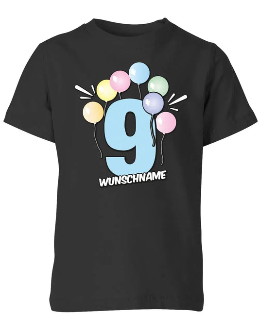 T-Shirt 9 Geburtstag Pastell Luftballons personalisiert mit Name für Junge und Mädchen