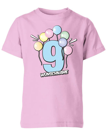T-Shirt 9 Geburtstag Pastell Luftballons personalisiert mit Name für Junge und Mädchen