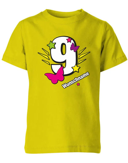 T-Shirt 9 Geburtstag Schmetterlinge und Sterne mit einer großen 9 personalisiert mit Name