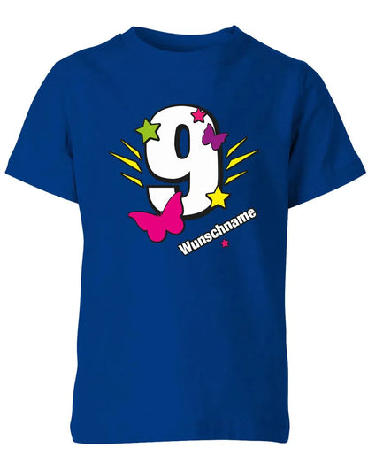 T-Shirt 9 Geburtstag Schmetterlinge und Sterne mit einer großen 9 personalisiert mit Name
