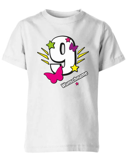T-Shirt 9 Geburtstag Schmetterlinge und Sterne mit einer großen 9 personalisiert mit Name