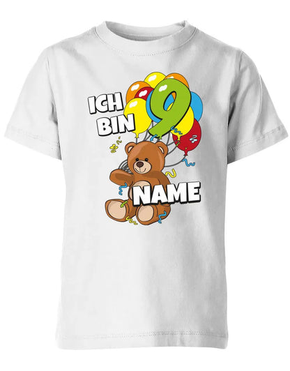 T-Shirt 9 Geburtstag ich bin 9 Teddybär mit 9 Luftballons und Name