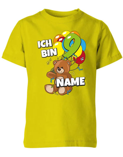 T-Shirt 9 Geburtstag ich bin 9 Teddybär mit 9 Luftballons und Name