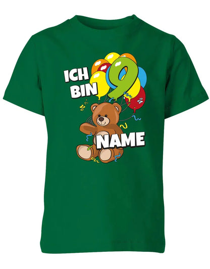 T-Shirt 9 Geburtstag ich bin 9 Teddybär mit 9 Luftballons und Name