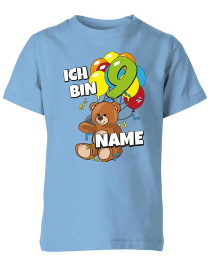 T-Shirt 9 Geburtstag ich bin 9 Teddybär mit 9 Luftballons und Name