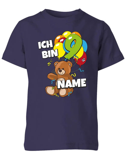T-Shirt 9 Geburtstag ich bin 9 Teddybär mit 9 Luftballons und Name