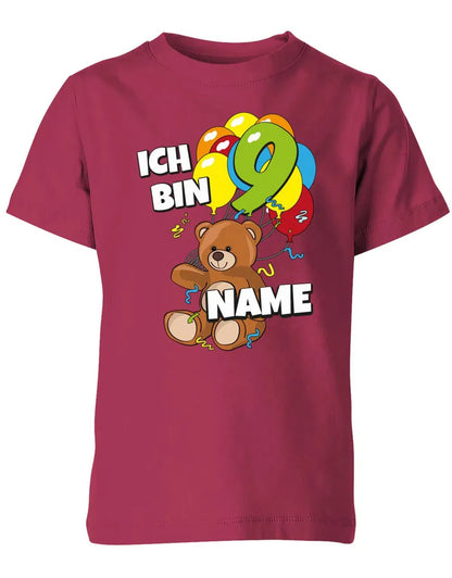 T-Shirt 9 Geburtstag ich bin 9 Teddybär mit 9 Luftballons und Name