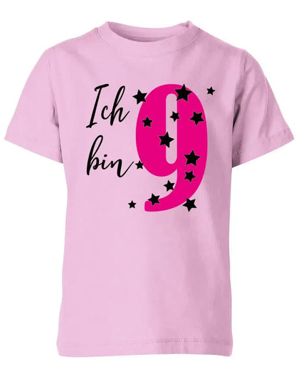 T-Shirt 9 Geburtstag ich bin 9 mit Sterne verziert für Mädchen