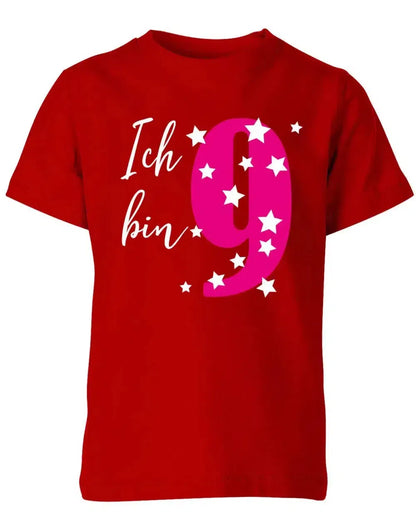 T-Shirt 9 Geburtstag ich bin 9 mit Sterne verziert für Mädchen