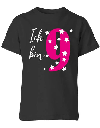 T-Shirt 9 Geburtstag ich bin 9 mit Sterne verziert für Mädchen