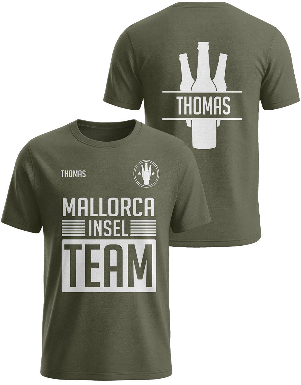 Mallorca Insel Team Shirt army grün Männer mit Name Urlaub Gruppe