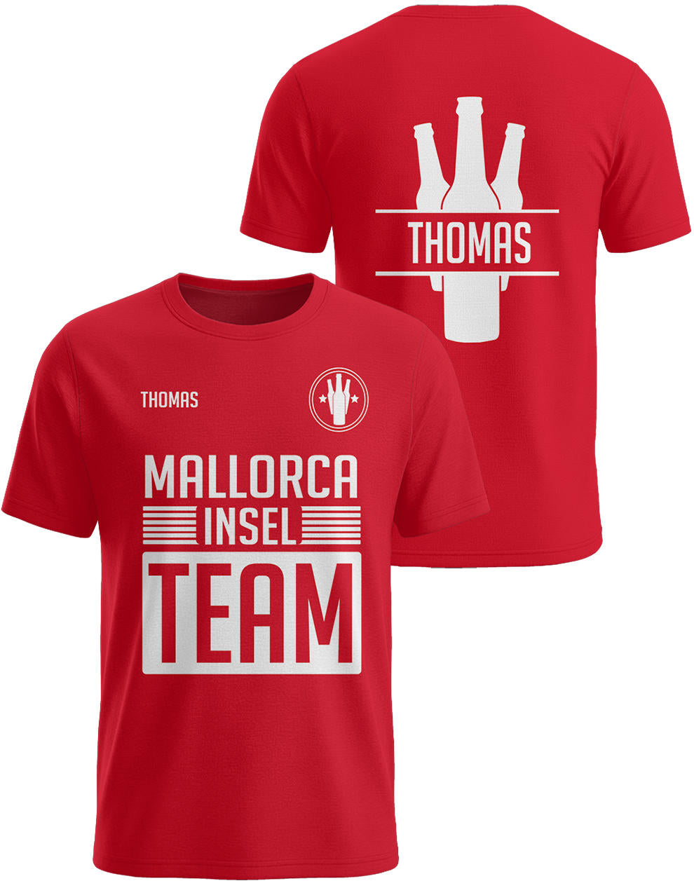Mallorca Insel Team Shirt rot Männer mit Wunschname Party Shirt