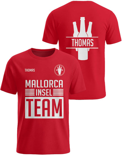 Mallorca Insel Team Shirt rot Männer mit Wunschname Party Shirt