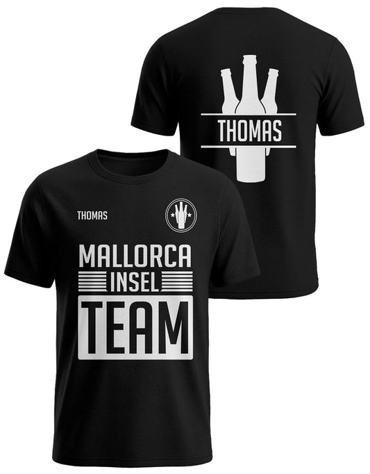 Mallorca Team T-Shirt Herren schwarz mit Name personalisiert Party Urlaub Männer